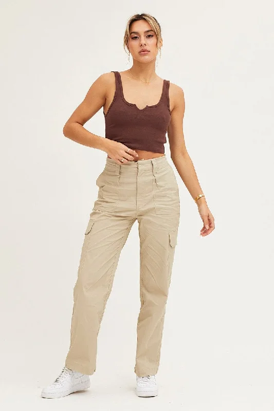 Brown Tank Rib Notch Cropped Rib