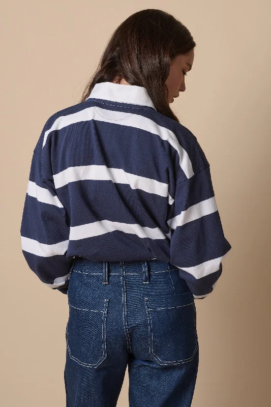 Fine Striped Rugby Shirt - Navy/White